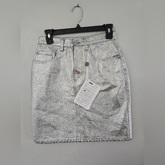 MSGM Coated Metallic Silver Mini Skirt 10 Concert Festival *read* - Picture 1 of 16